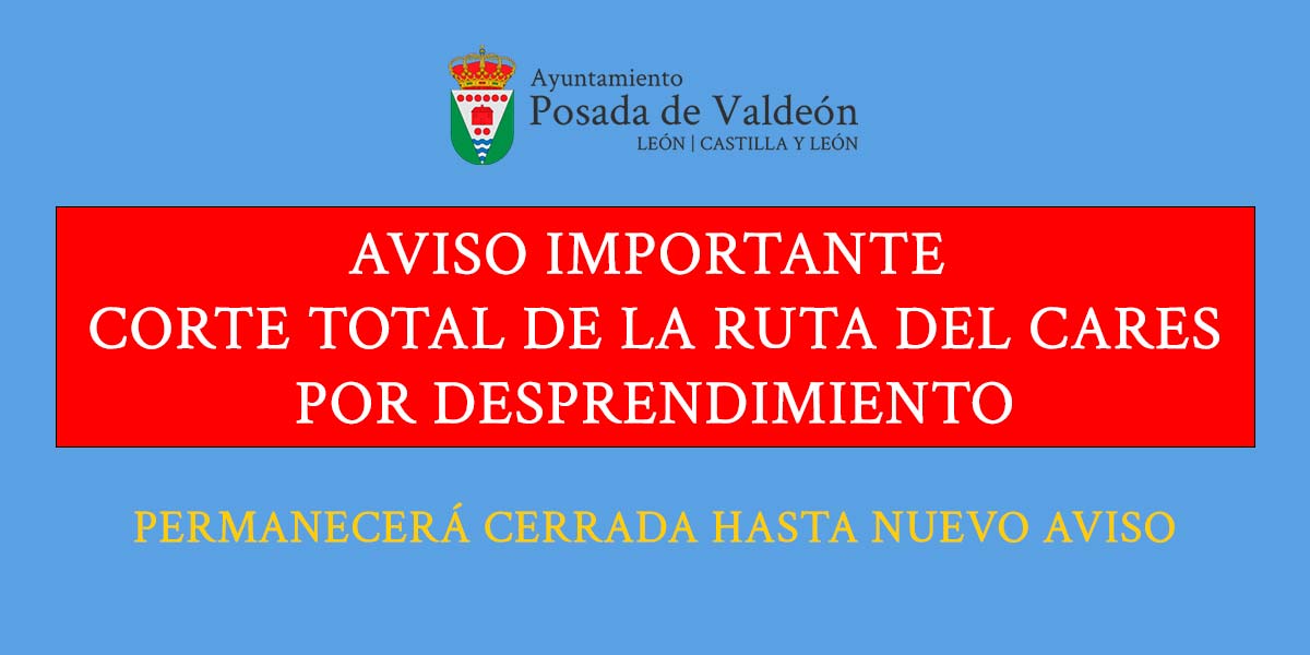 Aviso corte de la Ruta del Cares por desprendimiento